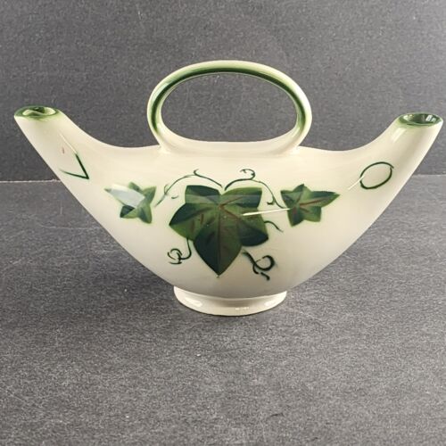 Double Spout Ceramic Ivy Leaf Pattern Oil & Vinegar Dispenser 8" Vintage Crazed