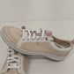 Keds Canvas Sneakers Women Size 8.5 Tan Plum Lace Up Ticking Stripe Casual Shoes