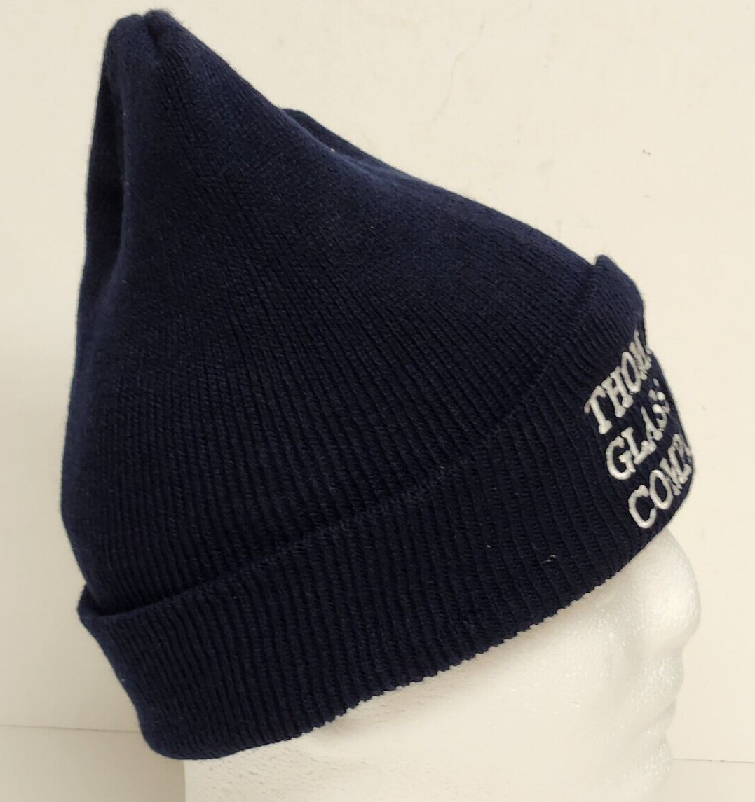 Thomas Glass Company Embroidered Navy Blue Beanie Stocking Cap Vintage