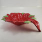Poinsettia Flower Serving Bowl Dish 13" Vintage 70s Christmas Red Green Ceramic