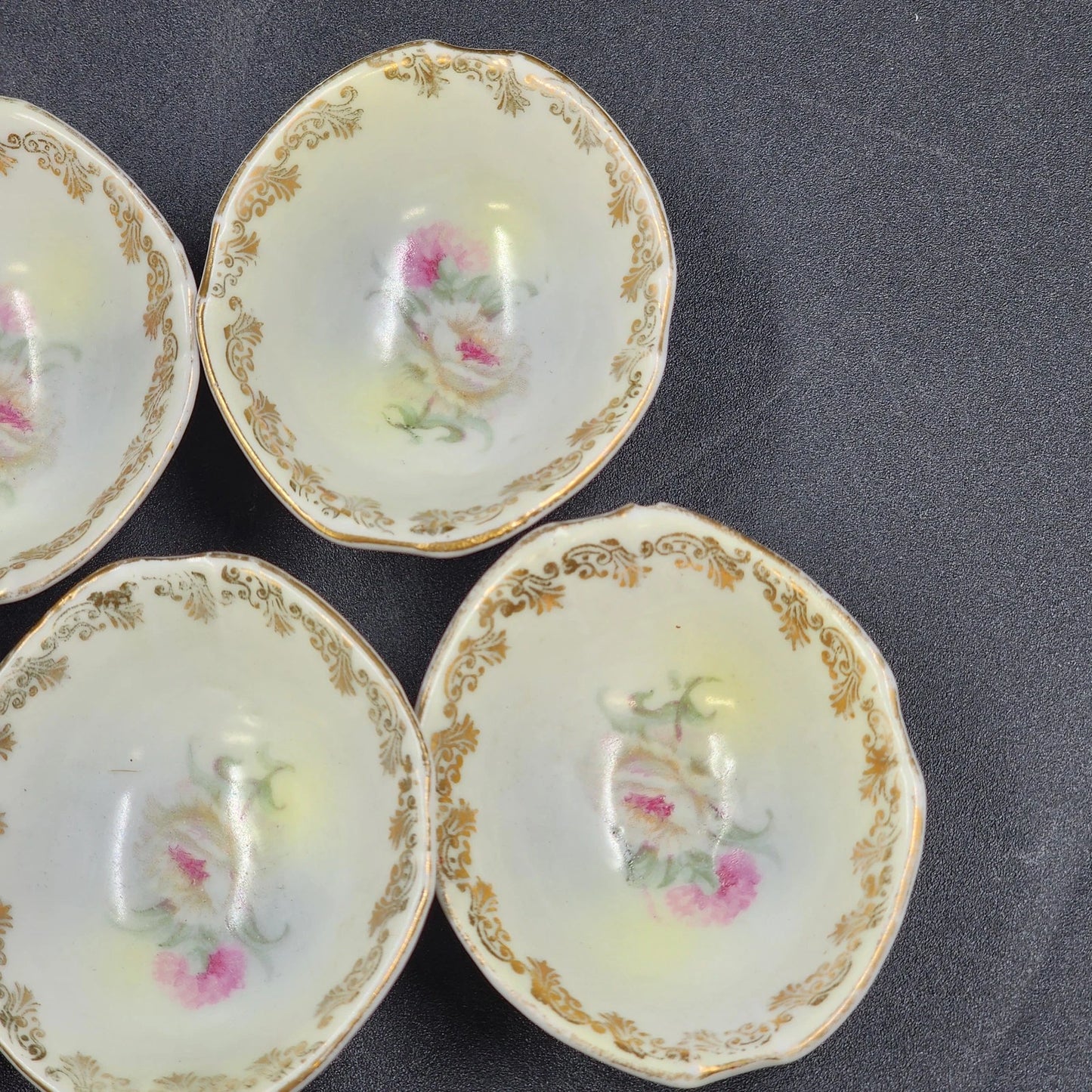 5 Salt Cellars Berry Bowls Floral Gold Gilt China Dresden Germany Pattern 52
