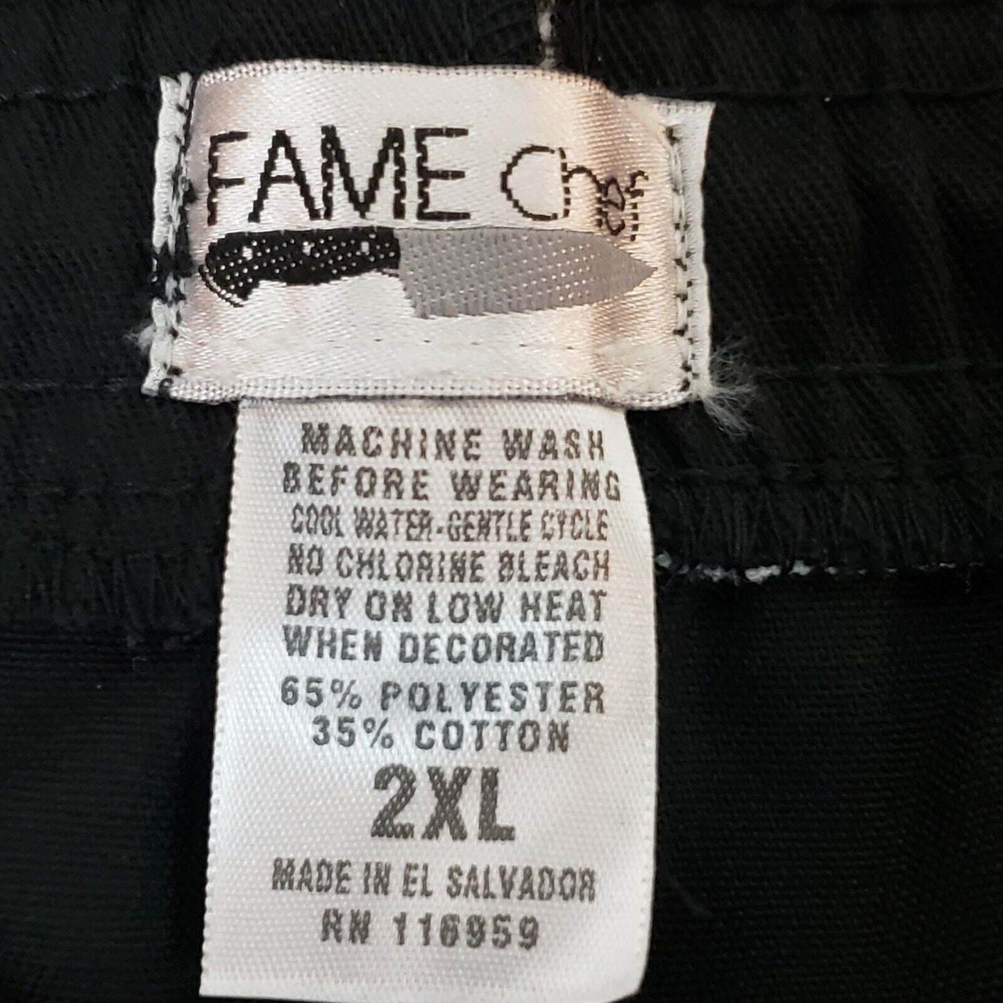 Black Chef Baggy Pants 2XL Unisex C15 Fame Fabrics Elastic Waist Pockets 81124