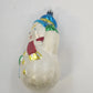 Snowman Blue Hat Red Scarf Hand Painted Blown Glass Christmas Ornament 5" Vtg