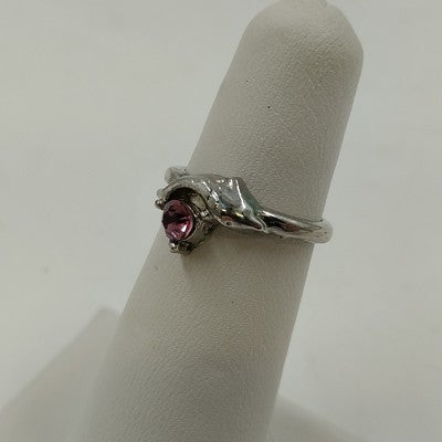 Pink Rhinestone Pinky Ring Sz 4.5 Silver Tone Setting w/ Box
