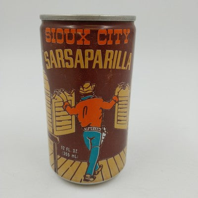 Sioux City Sarsaparilla Chocolate Soda Pop Empty Can with Cowboy 12oz 2.25" x 5"