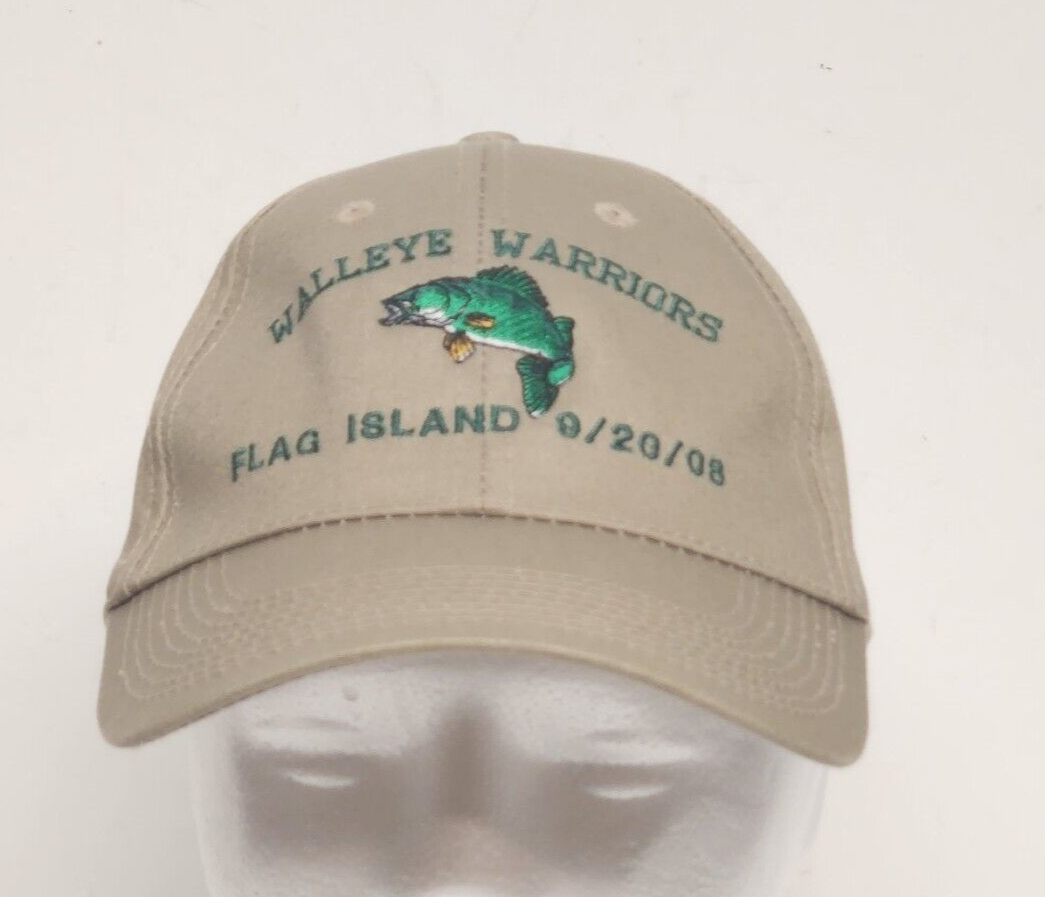 Walleye Warriors Flag Island 2008 Fishing Hat Tan Hook Loop Size Adjustment Cap