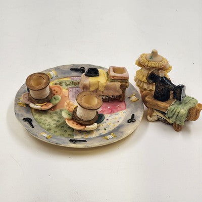 Popular Imports TS447 8pc Mini Tea Set Sewing Machine Polystone Resin Decor