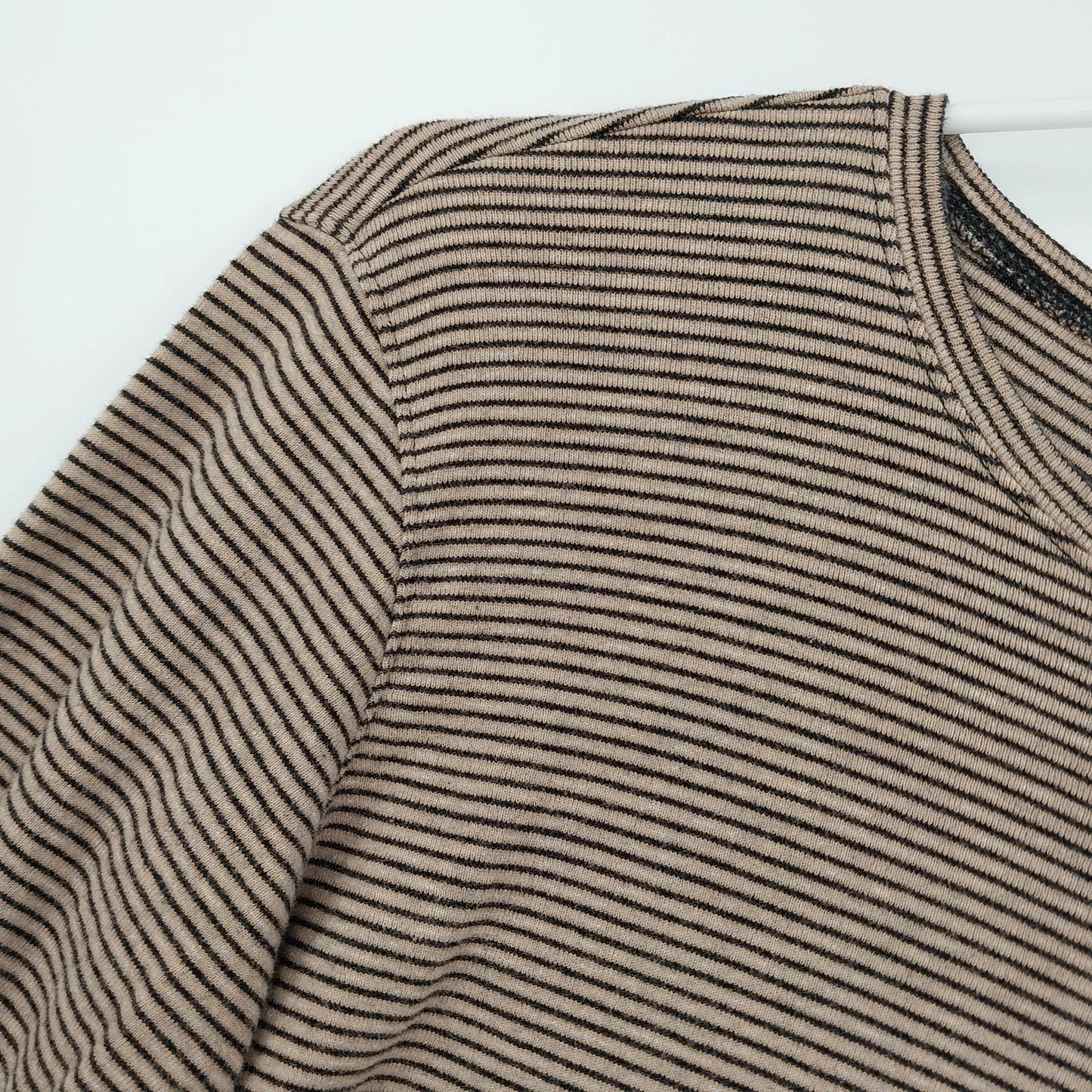 Evan-Picone Women's Long Sleeve Striped Knit Top Brown Black Crew Neck Small