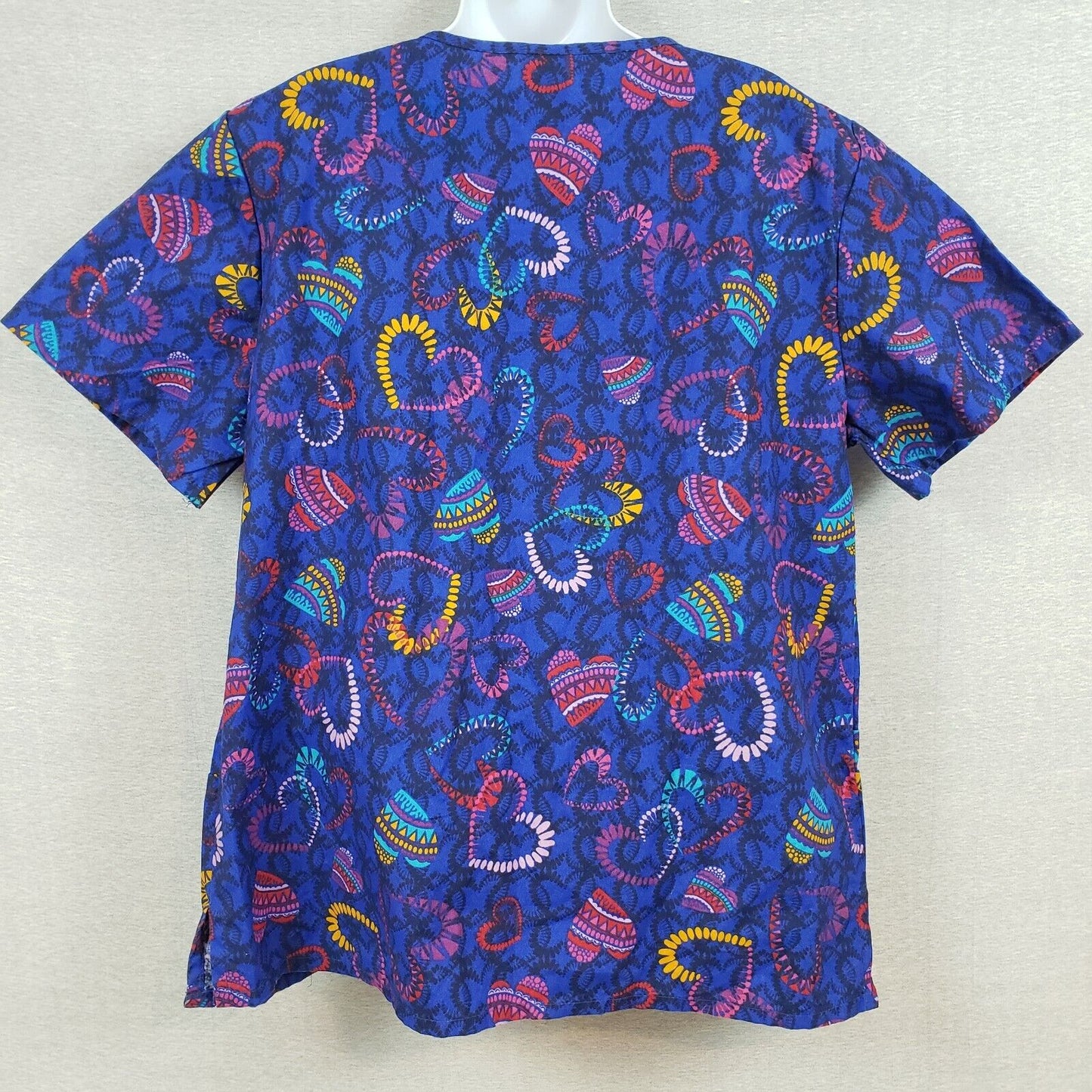 B Scrubs Blue Pattern Uniform Top Womens 1XL 3 Pocket Scrubs NWT