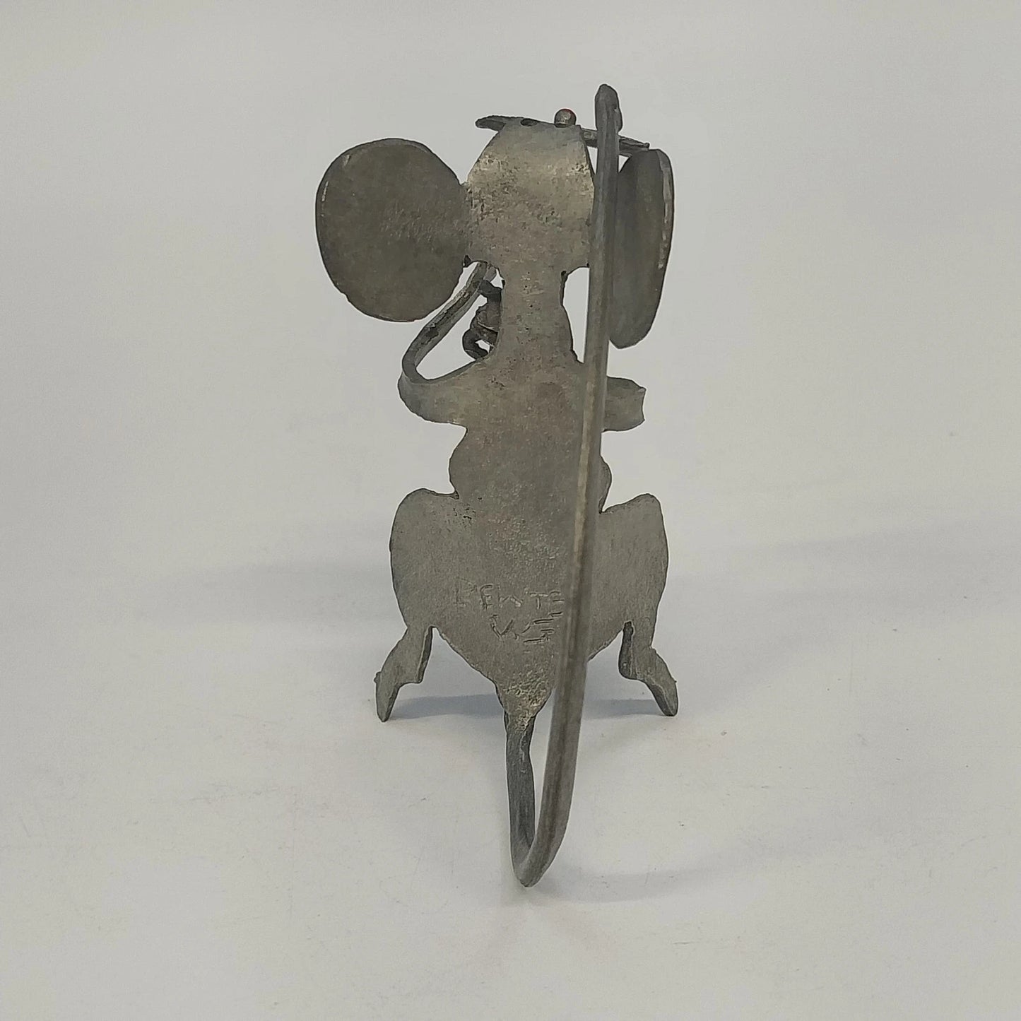 Zemtek Pewter Mouse Holding Bell Figurine Red Nose 3" Collectible Metal Ornament