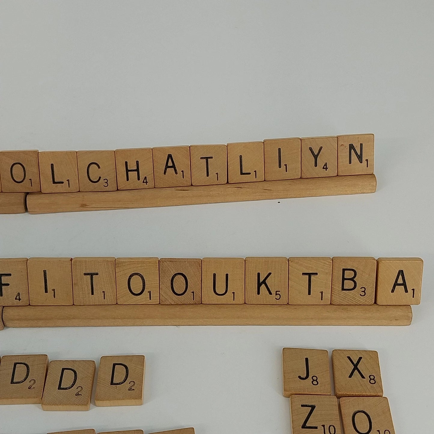 Scrabble Wood Tile Set 98 Letters 2 Blanks 4 7" Wood Tile Holders 1948 Vtg USA