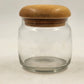 Clear Glass Storage Jar Teak Mushroom Wood Lid Airtight Rubber Seal 4"d x 4.5"h