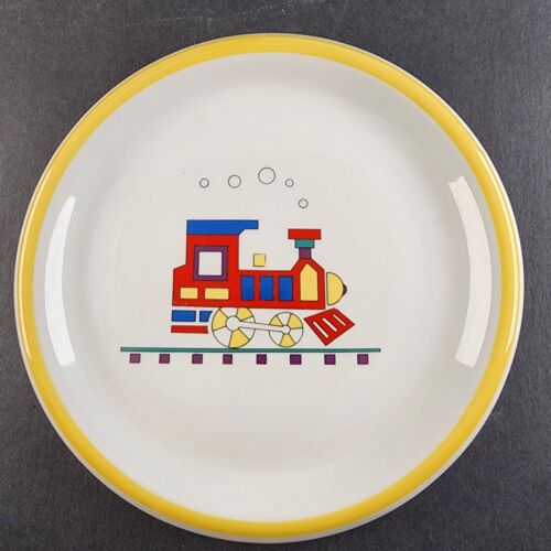 Child's Plate and Bowl Train Engine Tognana for Crown Corning Italy Pottery Set