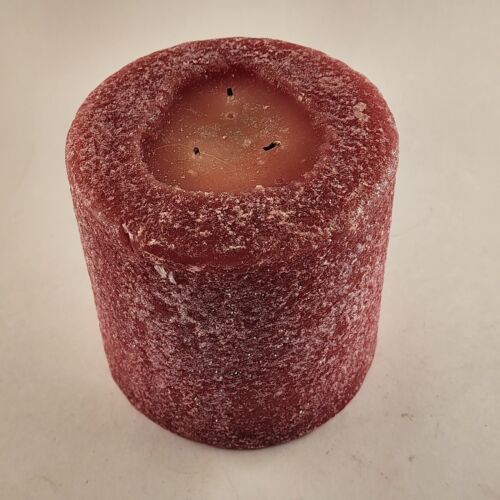 3 Wick Red Candle Centerpiece 6" Across with Fruit Leaves and Berry Wreath 6" H