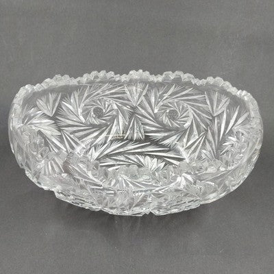 American Brilliant Cut Lead Crystal Bowl 9.5" x 4.25" Starburst Pinwheel Fan Vtg