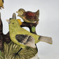 Lefton Ceramic Bird Family Figurine Yellow Green & Baby Bird on Log 7" Taiwan