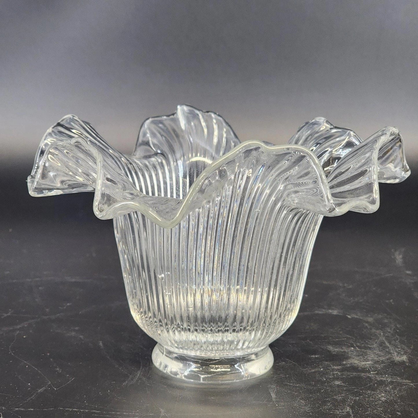 Holophane Ribbed Clear Glass Lamp Shade Ruffled Top 2.5" Fitter Vintage