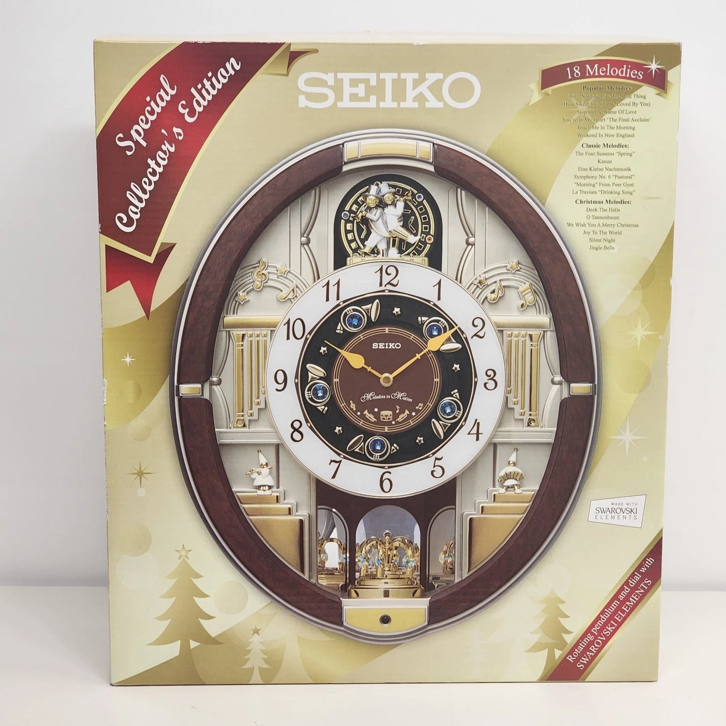 Seiko Swarovski Wall Clock NIB Golden Trumpet 18 Melodies Special Collector’s Ed