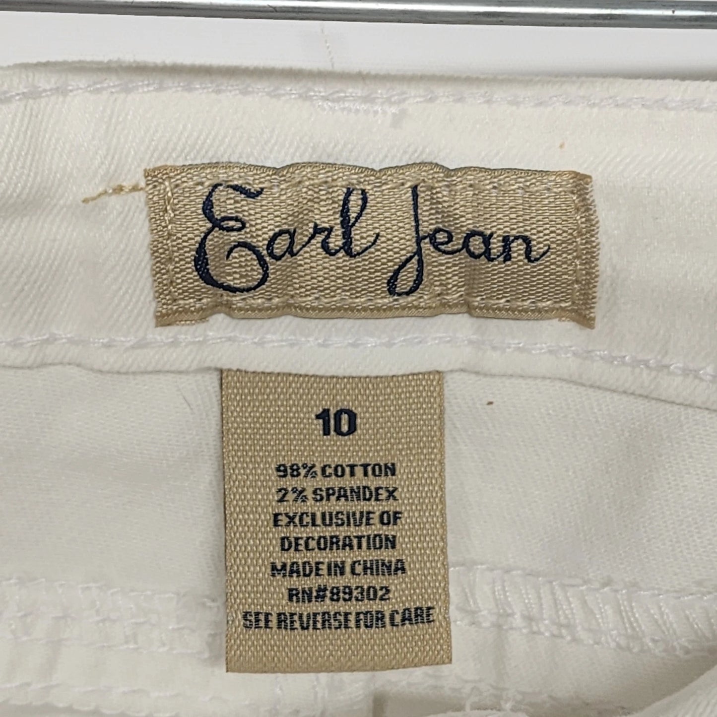 Earl Jean White Rhinestone Straight Leg Cuffed Denim Jeans 10