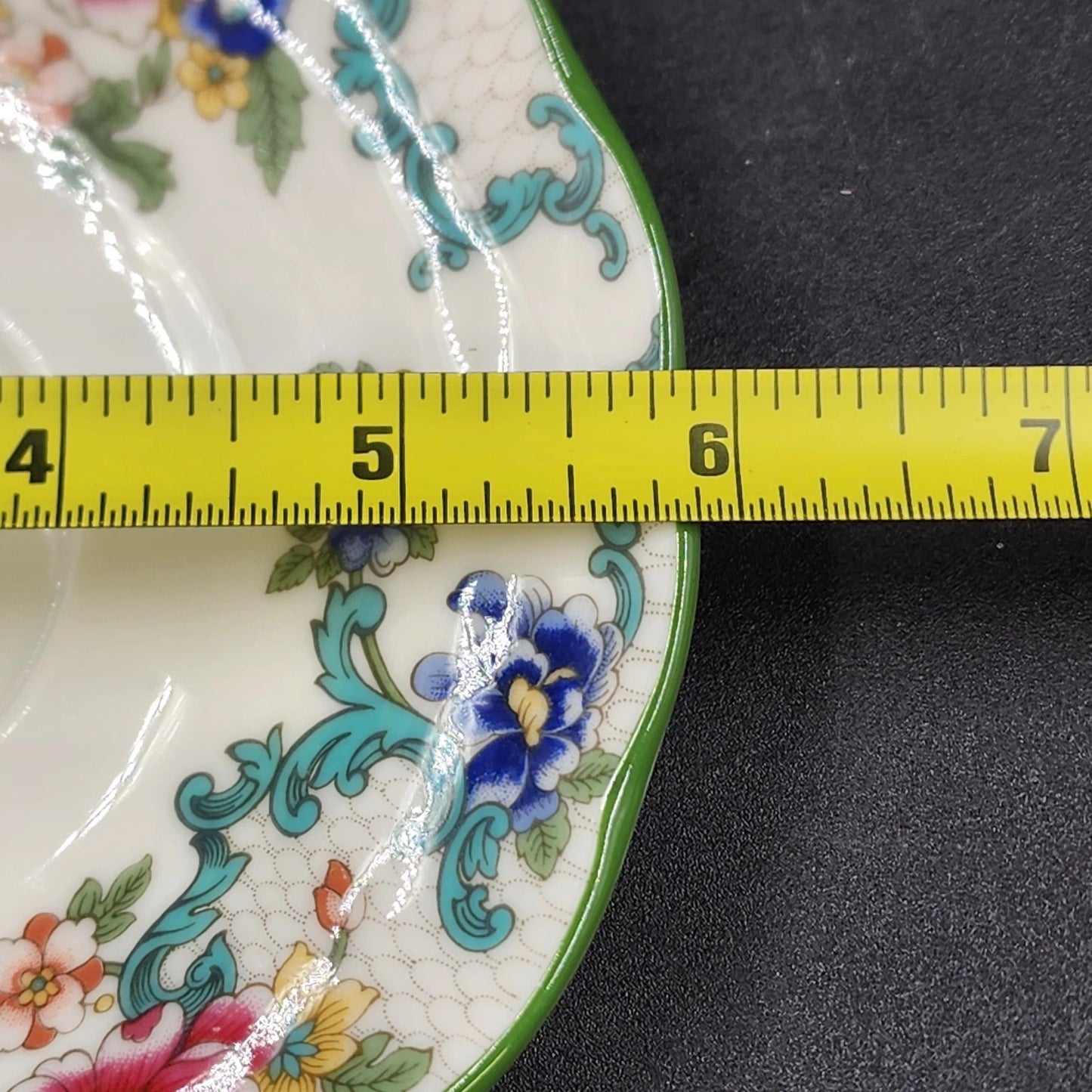 Royal Doulton Floradora Cup Saucer Fine China Floral Green Trim Scalloped 5.75"