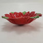 Poinsettia Candy Dish Atlantic Mold Red Green 8" Christmas 1960s Signed Vintage