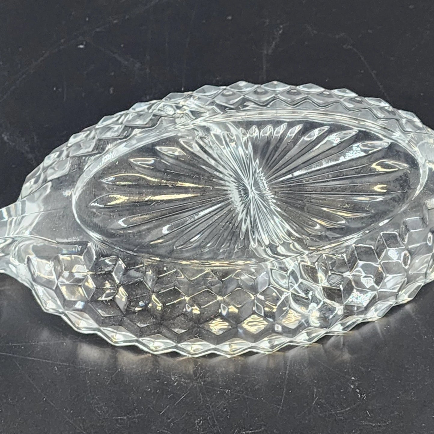 Fostoria American Relish Boat Divided Clear Glass Cubist Dish 11 Inch