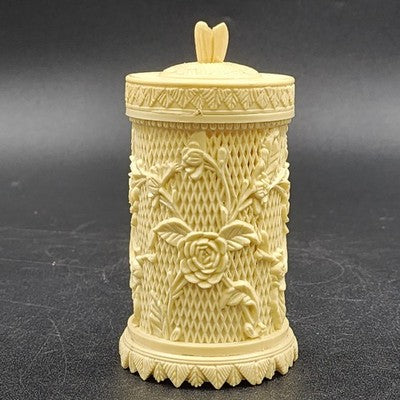 Agiftcorp Cocktail Forks w Floral Carved Celluloid Holder Cream Hong Kong 1978