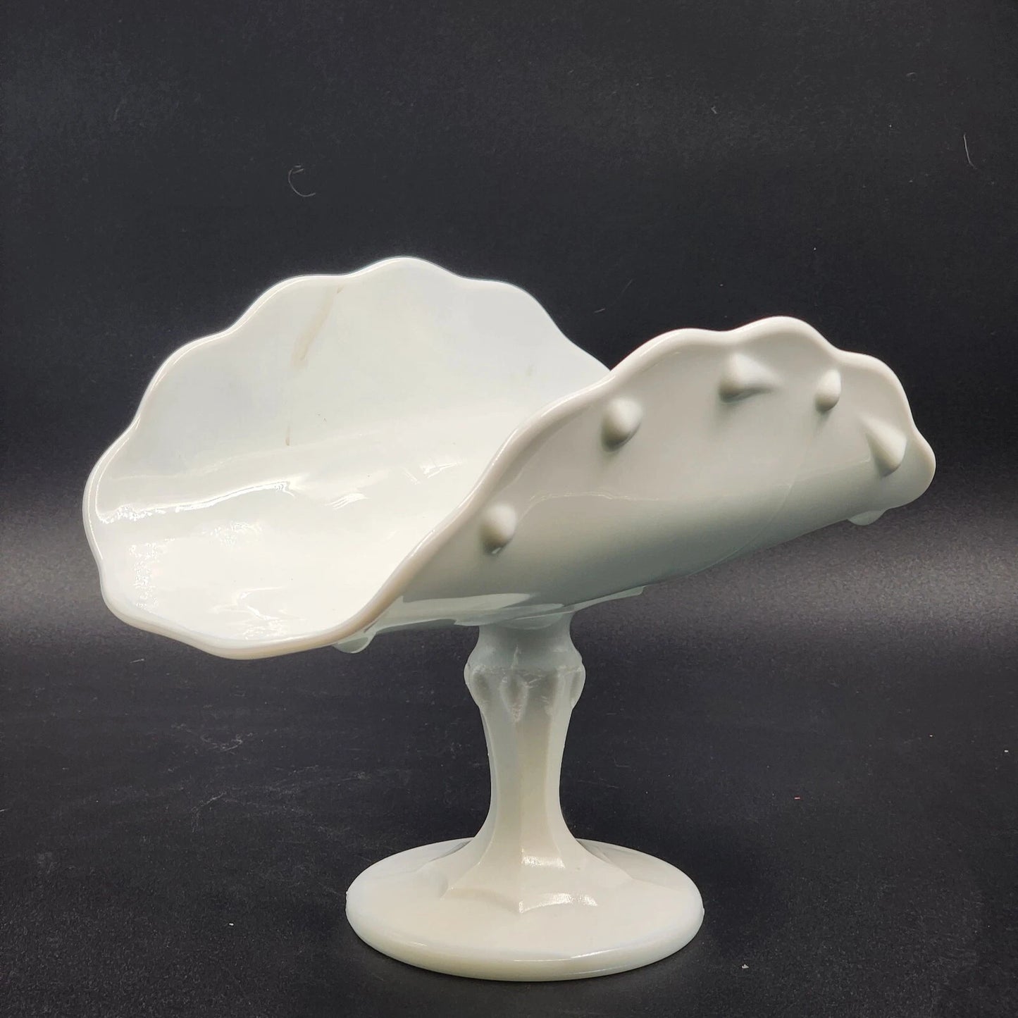 1970s Indiana Milk Glass Teardrop Footed Banana Fruit Bowl 11" Vintage MCM