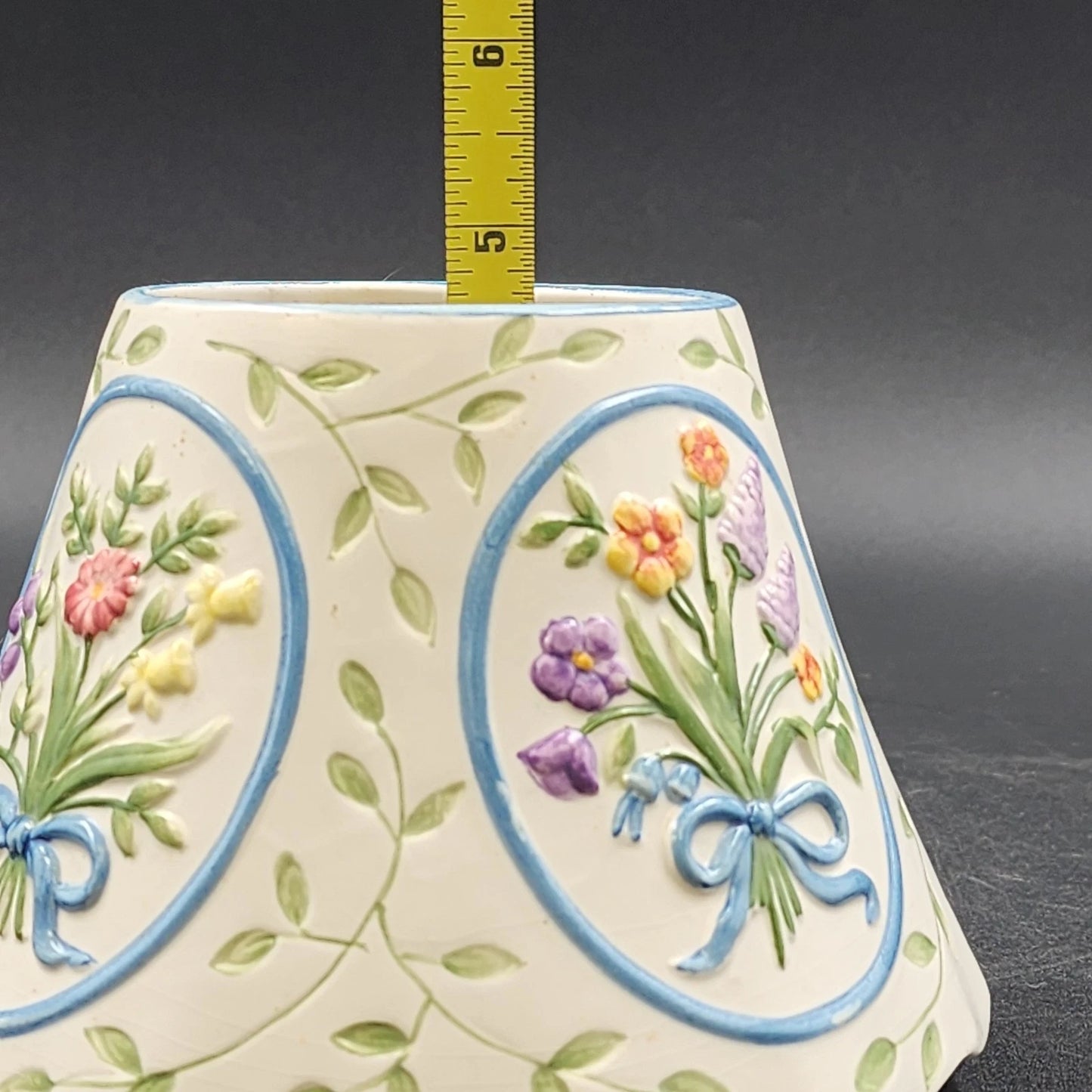 Ceramic Candle Large Jar 4.75" Shade Pastels Blue Pink Yellow Flowers Decor PAC