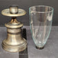 Pewter Bell Shaped Metal Candlestick Holder Clear Glass Hurricane Chimneys 17"