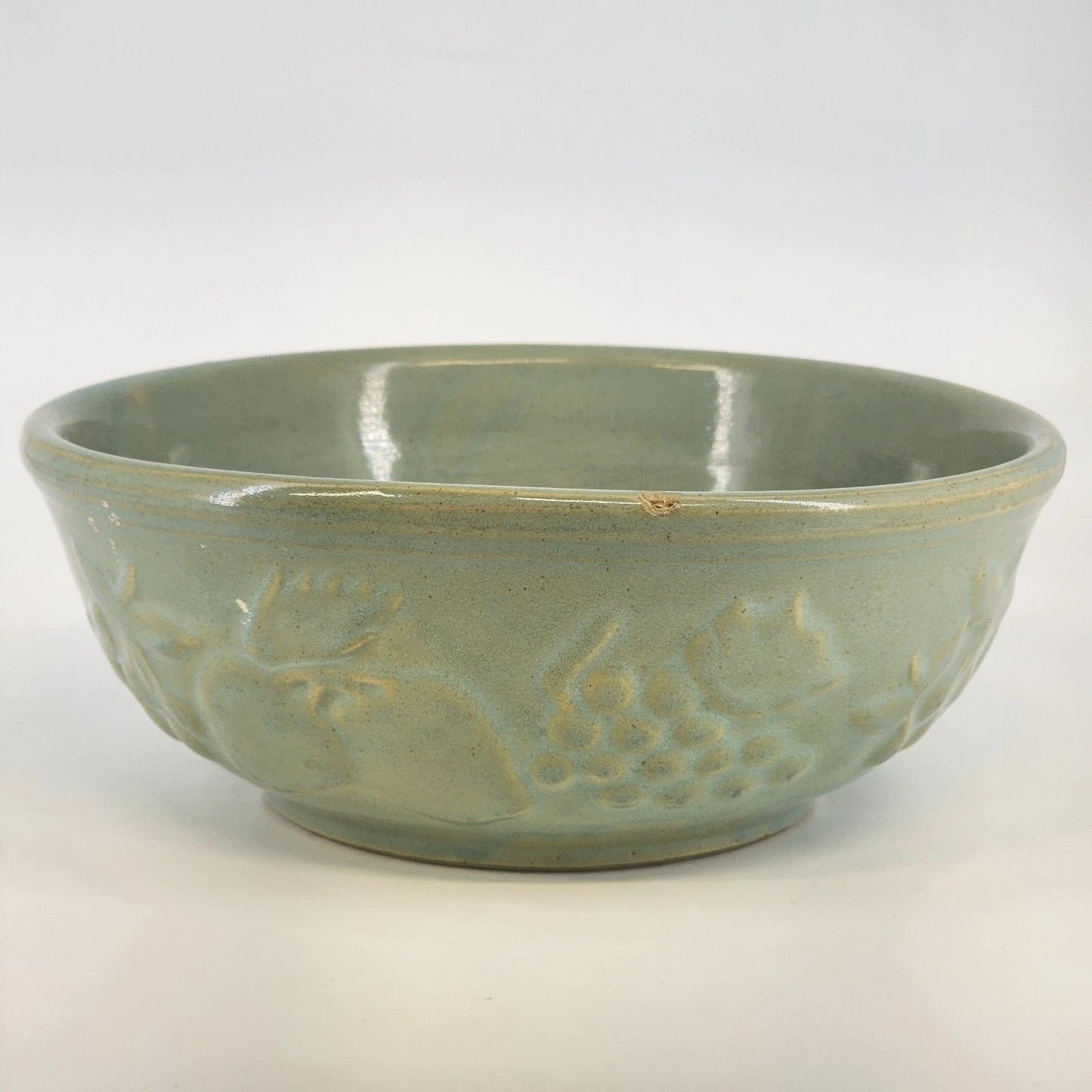 Stoneware Pottery Serving Bowl McCoy USA Seafoam Green Embossed Fruit Grapes 9"