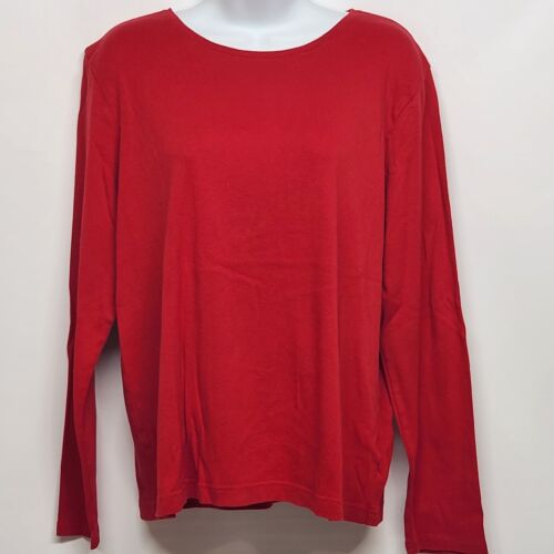 Croft & Barrow Woman's Shirt Size XL Red Classic Tee Long Sleeve Cotton