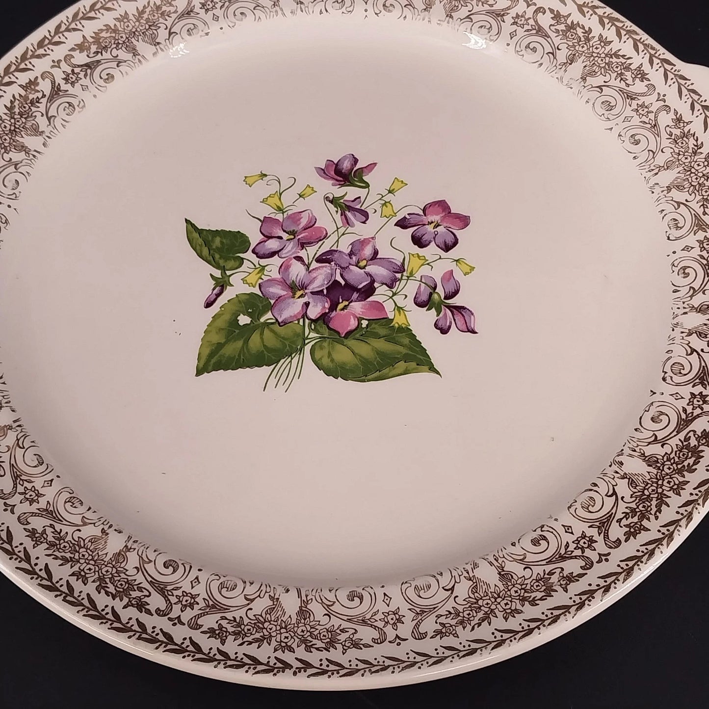 Cunningham & Pickett Springviolet 22K Gold Handled Cake Plate 10.3" Platter Ohio