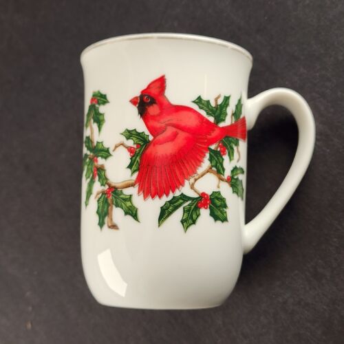 Lefton China Hand Painted Coffee Mug Red Bird Cardinal Christmas Tea Cup 1062