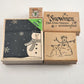 Lot of 4 Snowmen Christmas & Holiday Themed Wooden Mounted Rubber Stamps Vintage