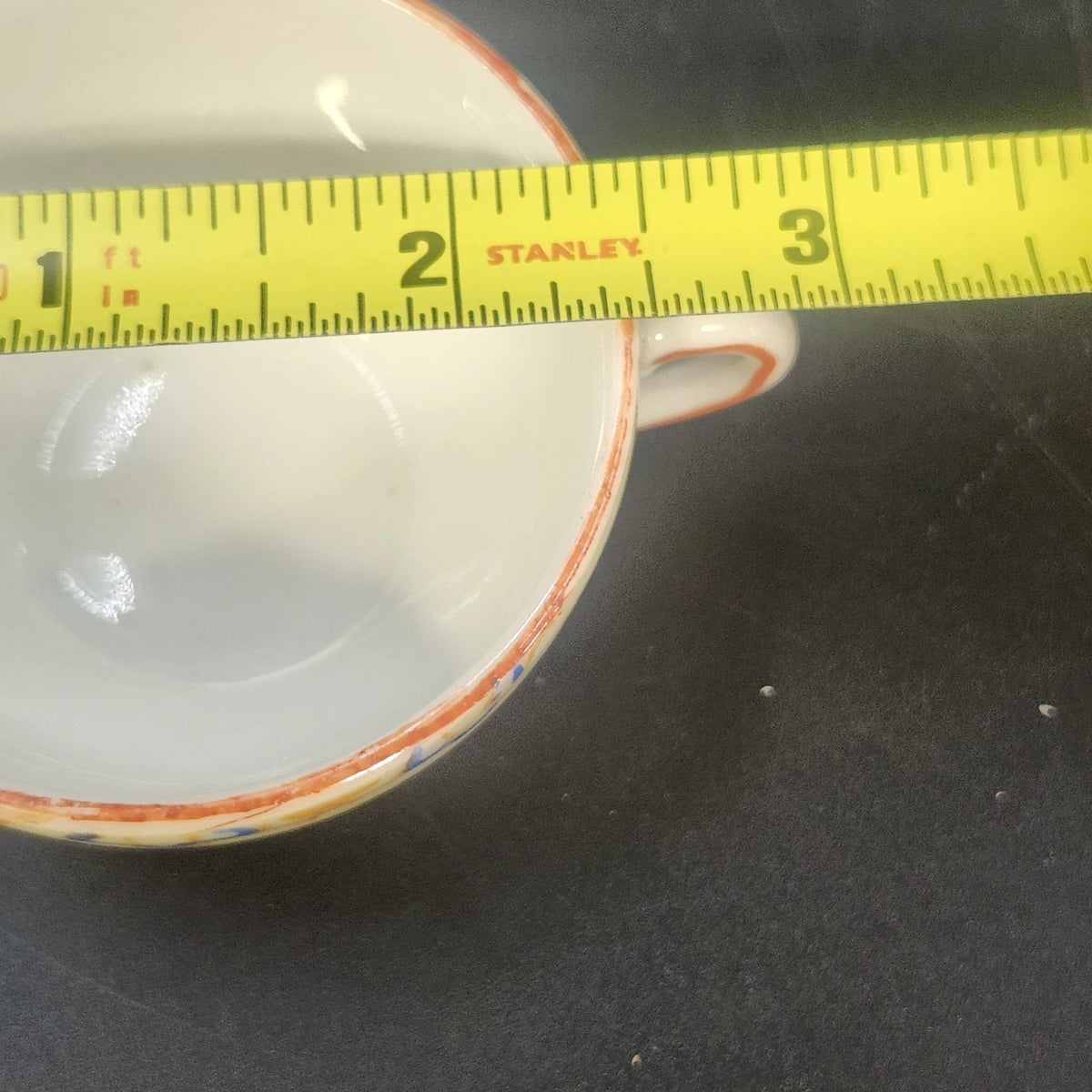 Porcelain Demitasse Cups & Saucers Set of 2 Hand Painted Floral Rim Chip Japan