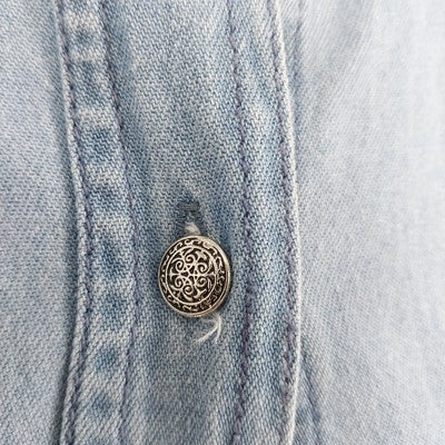 Vision 1 Denim Shirt L Velvet Collar & Cuffs Long Sleeve 100% Cotton Vintage