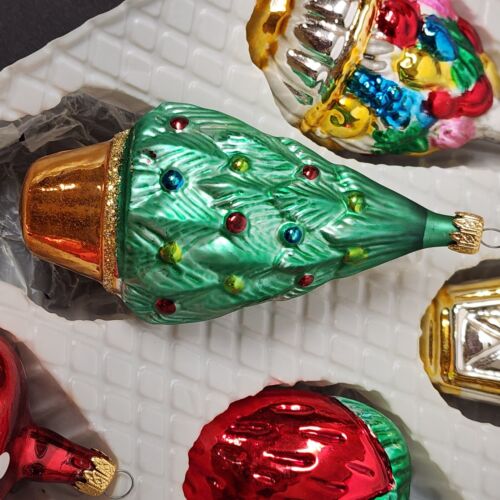 6 Kurt Adler Ornaments Box Set Mercury Blown Glass Christmas Vintage Columbia