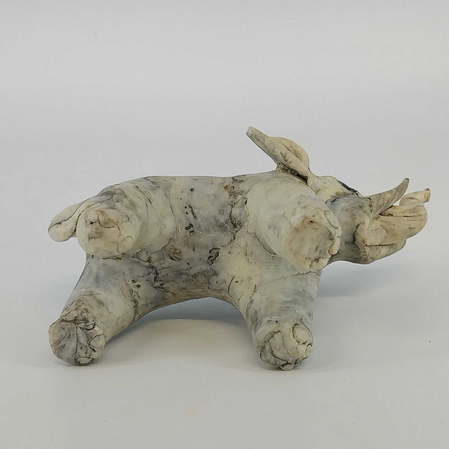Trunk Up Lucky Elephant Figurine Crushed Oyster Shell Sculpture 5.5" Gray