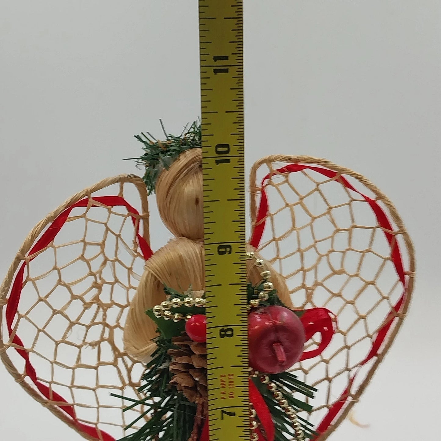 Handcrafted Natural Fiber Angel Woven Wings Pine Berry Apple Christmas 10.25"