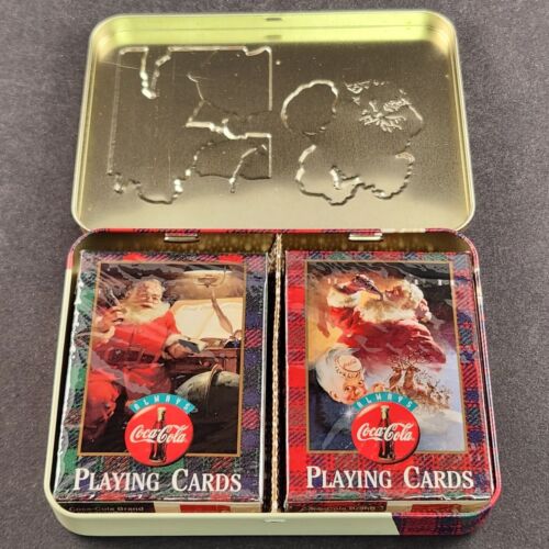 Coca-Cola Playing Cards 2 Decks In Tin NIB Nostalgia Christmas Santa Claus