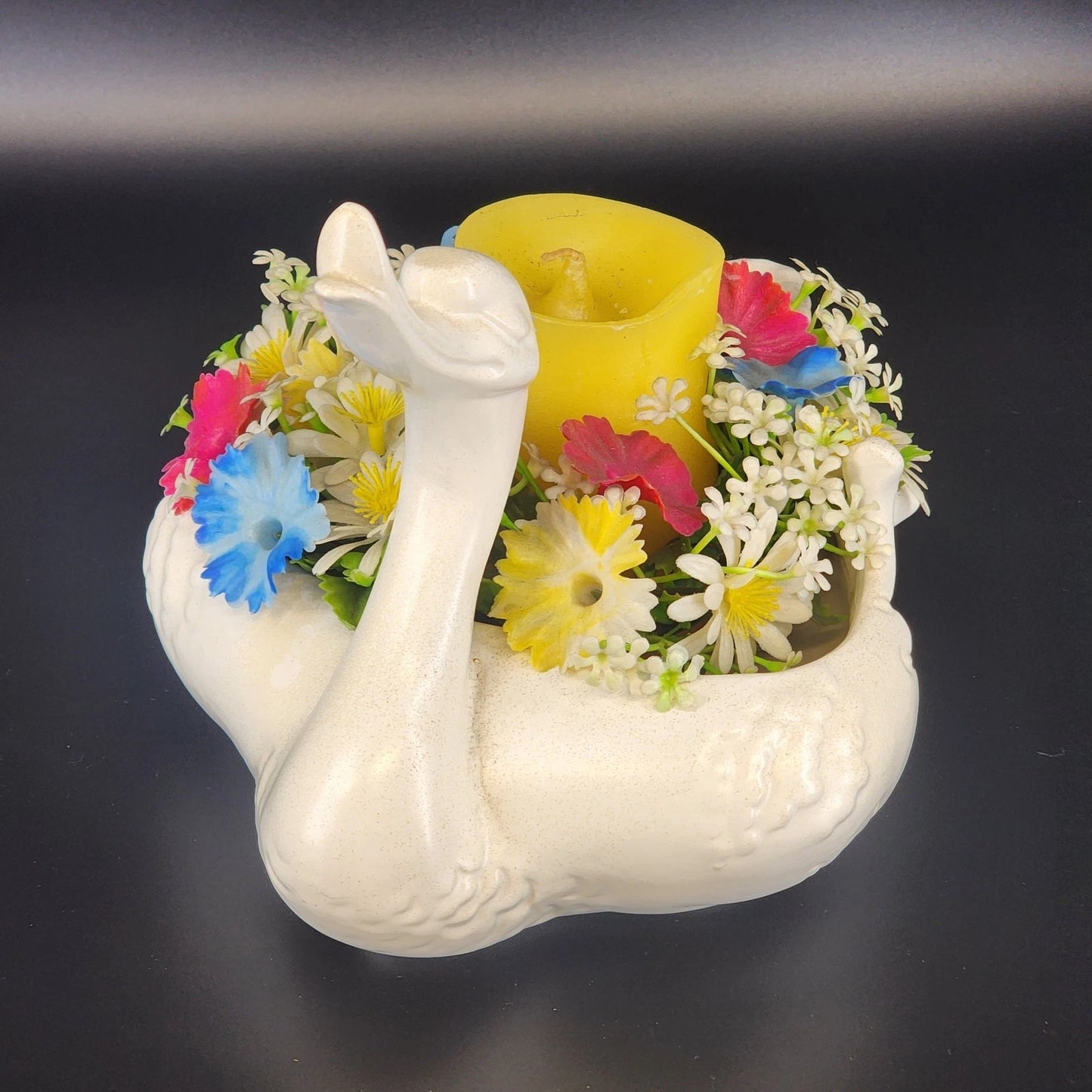 Hull Pottery Happy Duck Planter Floral 23 Matte White Swan Figurine Large USA