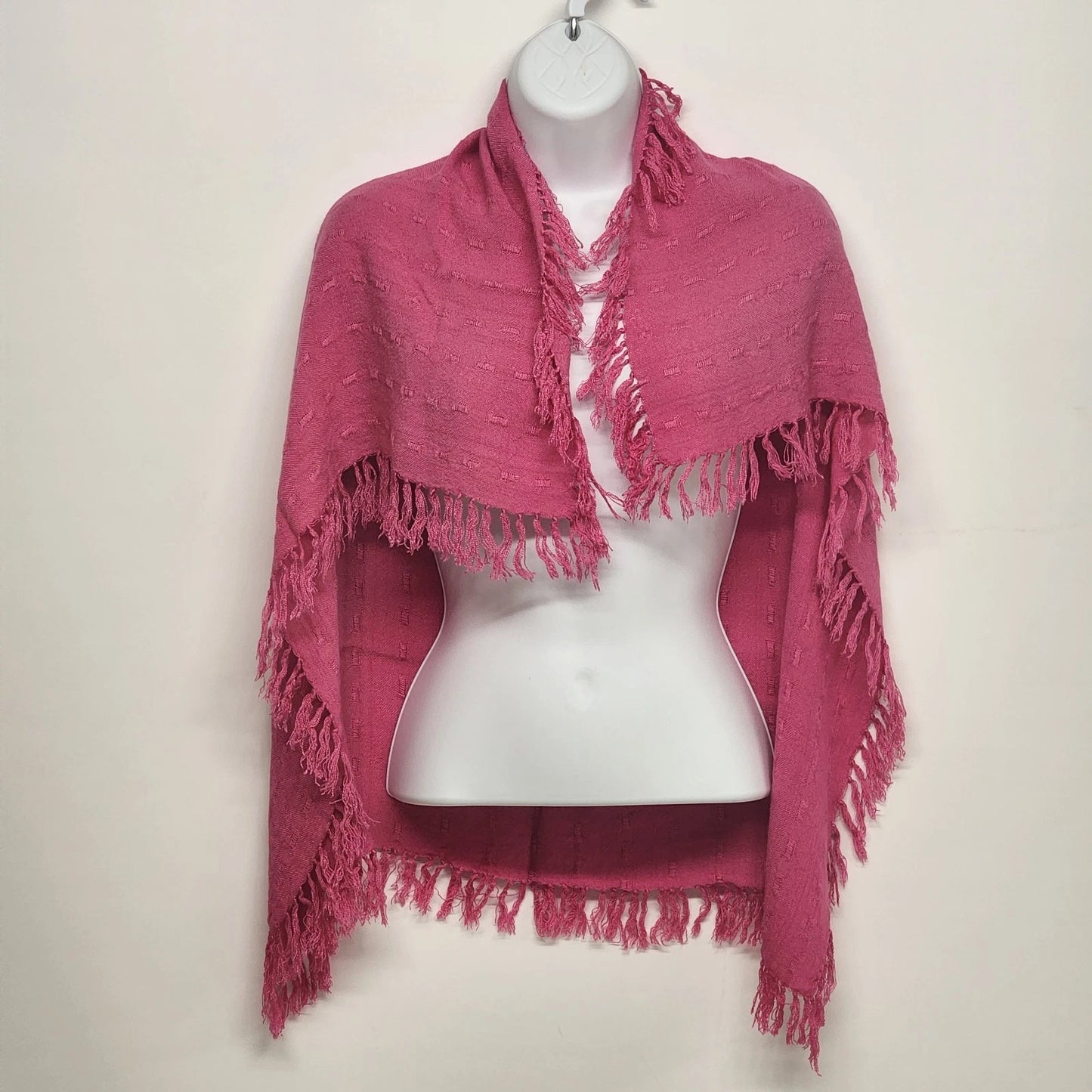 Glentex Pink Rebozo Scarf Handwoven Cotton Fringe 28x28