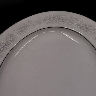 Noritake Cumberland Oval Serving Platter 11" White Flower Platinum Vintage Japan