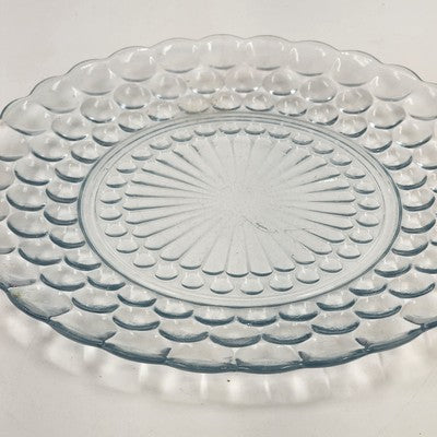 3 Aqua Blue Bubble Anchor Hocking Dinner Plate Depression Crystal Glass 9.5"