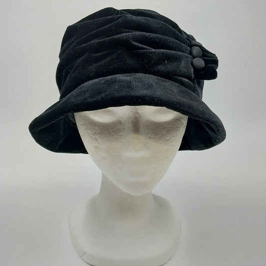 Betmar Black Cloche Velvet Hat Bucket Ruched with Button 100% Polyester New York
