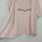 Yarnworks Pink Embroidered Cardigan Sweater Women Medium Floral Acrylic Knit Vtg