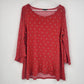 Roz & Ali Women's 1X Red Floral Blouse 3/4 Sleeve Ruffle High Low Hem Stretch