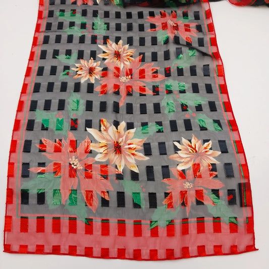 Cejon Accessories Oblong Scarf Multicolor Floral Black Red Border 60” x 13"