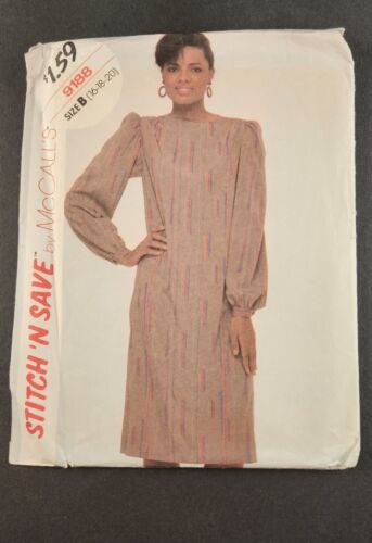 McCall's Stich N Save 9188 Vintage Sewing Pattern 1980s Misses Dress Uncut 16-20